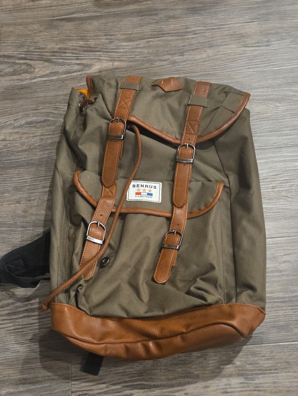 Benrus Olive Canvas Backpack with Brown Trim